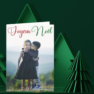 Joyeux Noël Rood Groen Script Gevouwen Familie Fot Feestdagen Kaart