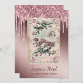 Joyeux Noel Roos Gold Glitter bestuurt Kerstmis (Voorkant / Achterkant)