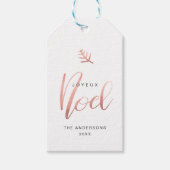 Joyeux Noel Roos Goud Modern Vakantie Minimalist Cadeaulabel (Voorkant)