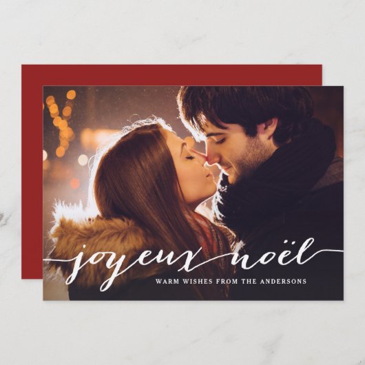 Joyeux Noël Rustic Script Kerstfoto Feestdagenkaart (Voorkant / Achterkant)