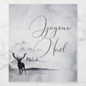 Joyeux Noel rustieke rendieren Waterverf Wijn Etiket (Enkel label)