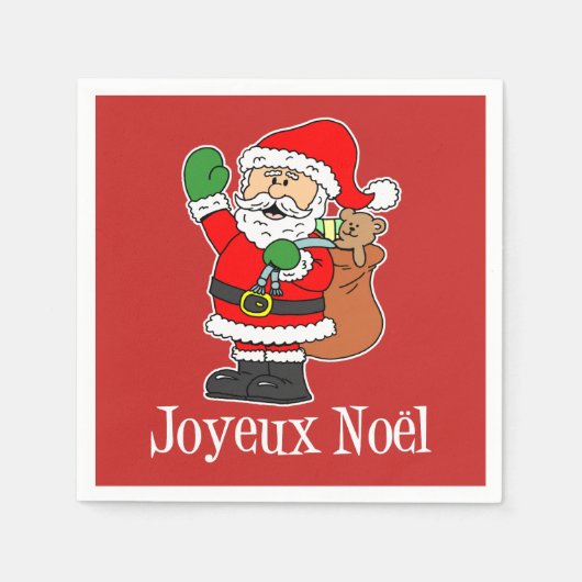 Joyeux Noel Santa French Kerstmis (OP RED) Servet (Voorkant)