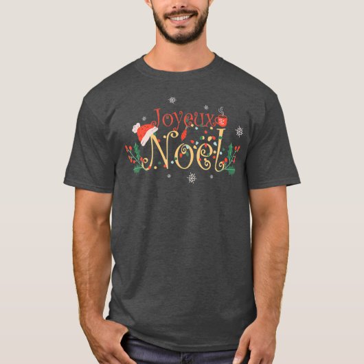 Joyeux Noel Santa Hat Coffee Tea Snowflakes T-shirt (Voorkant)
