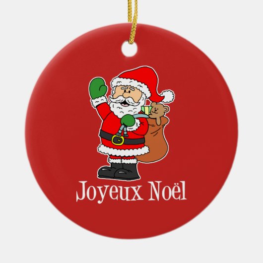 Joyeux Noel Santa on Red Ornament (Voorkant)
