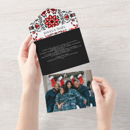 Joyeux Noël Scandinavian Pattern Kerstmis All In One Uitnodiging