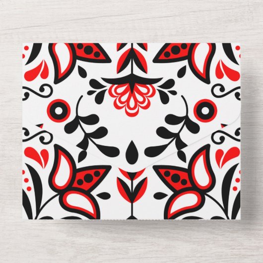 Joyeux Noël Scandinavian Pattern Kerstmis All In One Uitnodiging (Achterkant)