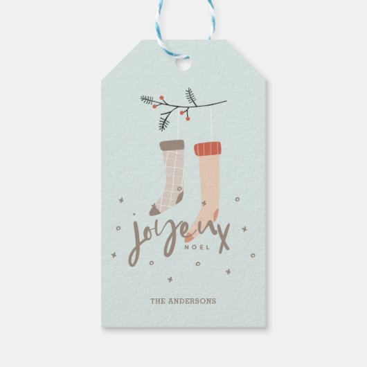 Joyeux Noel Scandinavian Stocking Kerstmis Cadeaulabel (Achterkant)