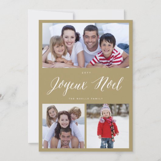Joyeux Noel Script 3 Foto met kerstmis Feestdagenkaart (Voorkant)