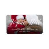 Joyeux Noel Script Photo-adres voor Kerstmis Etiket (Voorkant)