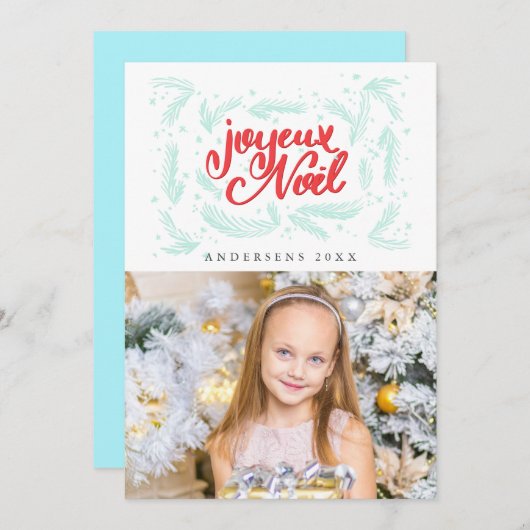 Joyeux Noel Scripted Modern Kerstfoto Feestdagenkaart (Voorkant / Achterkant)