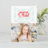 Joyeux Noel Scripted Modern Kerstfoto Feestdagenkaart (Staand voorkant)