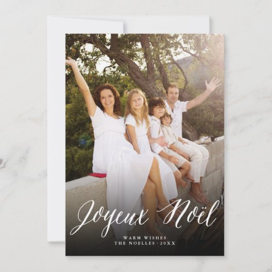 Joyeux Noel Simple Script Moderne kerstfoto Feestdagenkaart (Voorkant)
