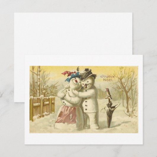  Joyeux Noel Snowman & Vrouwenkaart Feestdagenkaart (Voorkant / Achterkant)