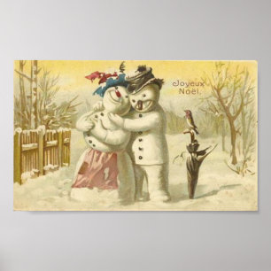  Joyeux Noel Snowman & Vrouwenkaart Poster