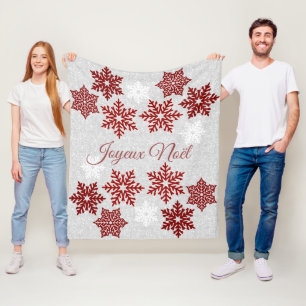 Joyeux Noël Sparking Red Snowflakes Fleece Deken