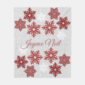 Joyeux Noël Sparking Red Snowflakes Fleece Deken (Voorkant)