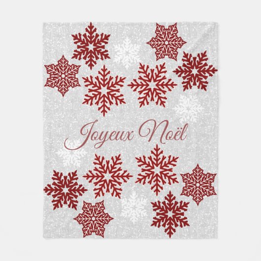 Joyeux Noël Sparking Red Snowflakes Fleece Deken (Voorkant)