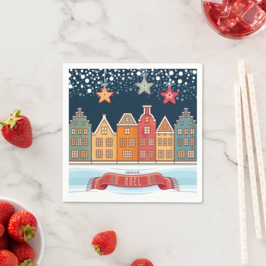 Joyeux Noel stadswijken sneeuwdorpillustratie Servet (Insitu)