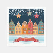 Joyeux Noel stadswijken sneeuwdorpillustratie Servet (Voorkant)