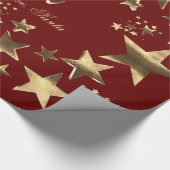 Joyeux Noël Stars Red Gold Elegant Kerstmis Cadeaupapier (Hoek)