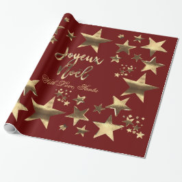 Joyeux Noël Stars Red Gold Elegant Kerstmis Cadeaupapier