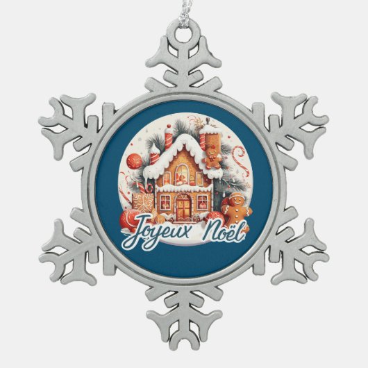 Joyeux Noël Tin Sneeuwvlok Ornament (Voorkant)