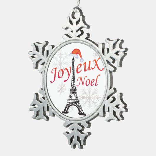 Joyeux Noel Tin Sneeuwvlok Ornament (Rechts)