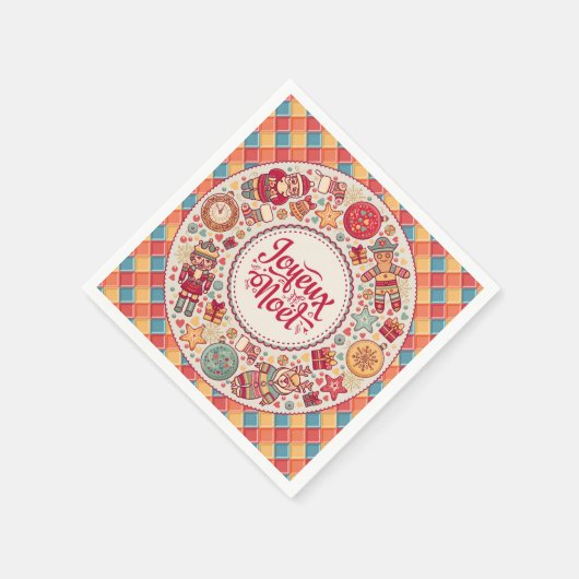 Joyeux Noel Traditionele volkskunst Franse Kerstmi Servet (Hoek)