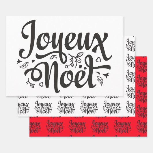 Joyeux Noel typografie met zwart wit rood Inpakpapier Vel (Set)