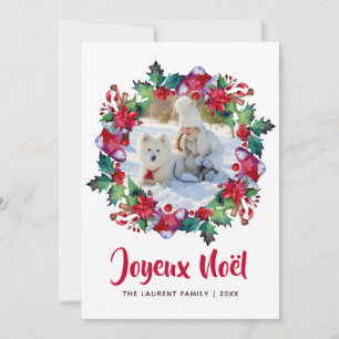 Joyeux Noël Vakantie Kous Floral krans Foto Feestdagenkaart