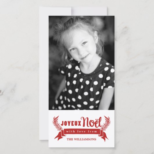 Joyeux Noel Vertical Holiday Photo Card/Red Feestdagenkaart (Voorkant)