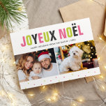 "Joyeux Noel" Vet en kleurrijk Kerstmis Feestdagenkaart<br><div class="desc">Verspreid de feestgoeder met deze heldere en kleurrijke kerstkaarten.</div>