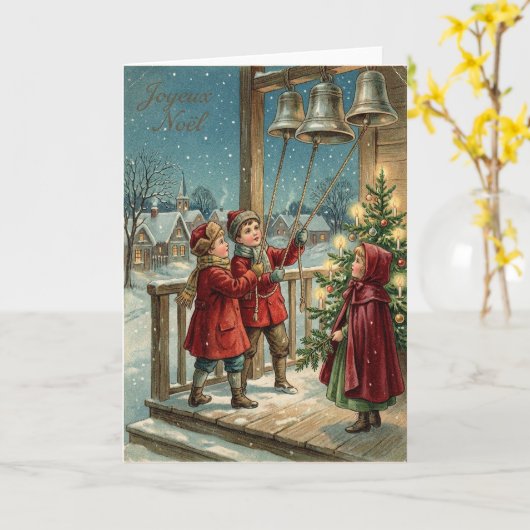 Joyeux Noel Vintage Bells Card Kaart (Gele Bloem)