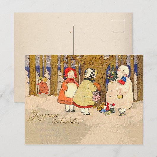Joyeux Noel Vintage Christmas Feestdagenkaart (Voorkant / Achterkant)