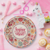 Joyeux Noel vintage kerstfiguren folkletsen Papieren Bordje (Feest)