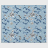 Joyeux Noël - Vrolijk Kerstfeest - Blauw & Zilver Cadeaupapier (Vlak)