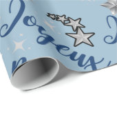 Joyeux Noël - Vrolijk Kerstfeest - Blauw & Zilver Cadeaupapier (Rol Hoek)