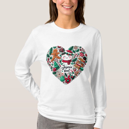 Joyeux Noel Vrolijk Kersthart T-shirt (Voorkant)