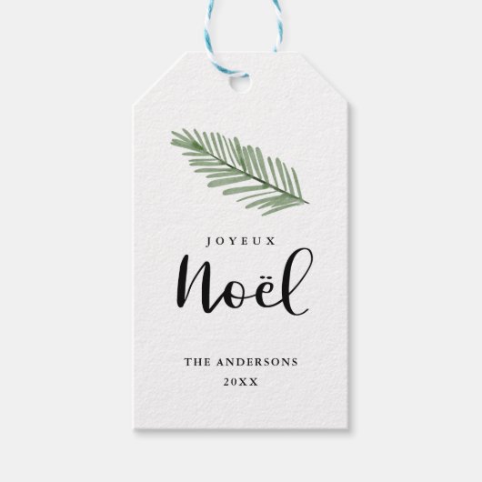 Joyeux Noel Waterverf Modern Vakantie Minimalist Cadeaulabel (Voorkant)
