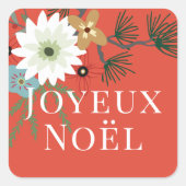 Joyeux Noël Winter Flowers Kerstmis Vierkante Sticker (Voorkant)