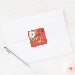 Joyeux Noël Winter Flowers Kerstmis Vierkante Sticker