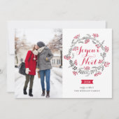 Joyeux Noël Winterberries Krans Kerstfoto Feestdagenkaart (Voorkant)