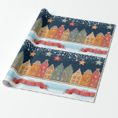 Joyeux Noel winterhuizen sneeuwdorpspatroon Cadeaupapier (Uitgerold)