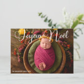Joyeux Noël Wit Script Baby Foto Kerstmis Feestdagenkaart (Staand voorkant)