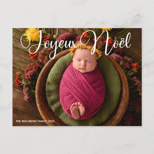 Joyeux Noël Wit Script Chique Foto Kerstmis Feestdagenkaart (Voorkant)