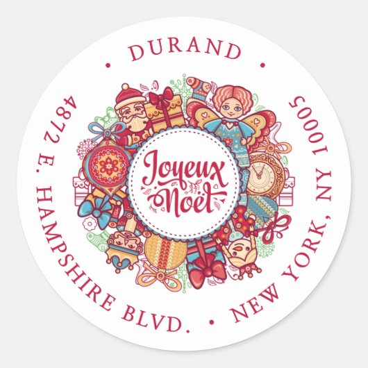 Joyeux Noel Wreath Return Address Ronde Sticker (Voorkant)