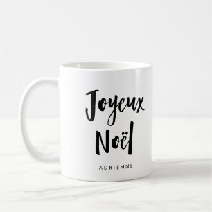 Joyeux Noel   Zwart-wit Handgeschreven Script Koffiemok