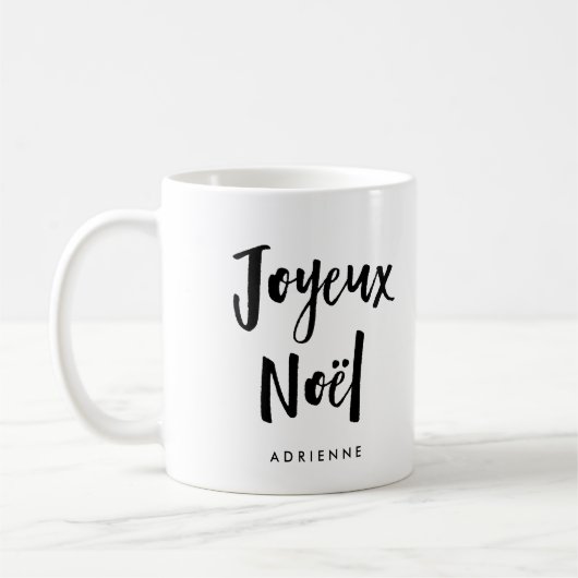 Joyeux Noel | Zwart-wit Handgeschreven Script Koffiemok (Links)
