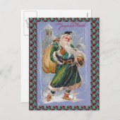 Joyeuze Noel aka Merry Christmas Green Santa Claus Feestdagenkaart (Voorkant / Achterkant)