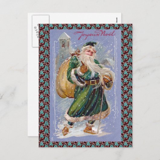 Joyeuze Noel aka Merry Christmas Green Santa Claus Feestdagenkaart (Voorkant / Achterkant)